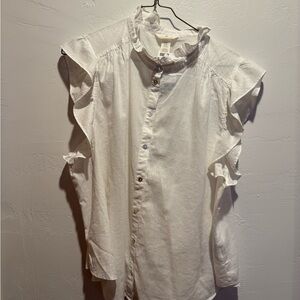 H&M Women's White Ruffle Sleeve Button Down Shirt